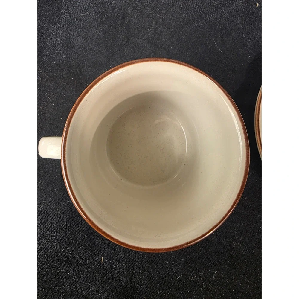 Grace Stoneware Japan Tea / Coffee Cup and Saucer Set Vintage Cream Brown Rim